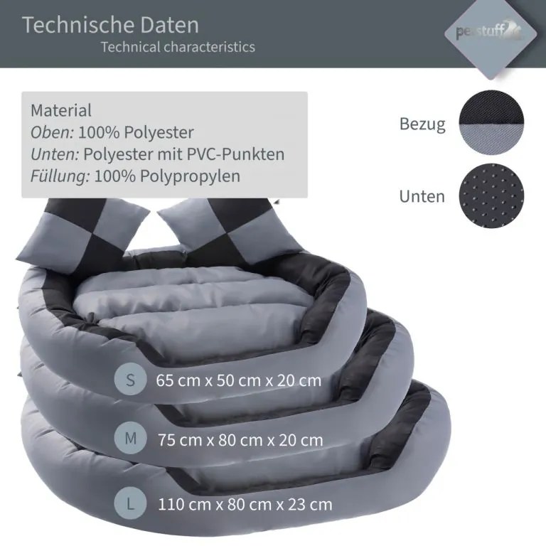 PESTUFF Kutyafekhely  65 x 50 x 20 cm szürke/fekete