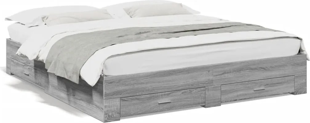 vidaXL szürke sonoma színű szerelt fa ágykeret fiókokkal 180 x 200 cm