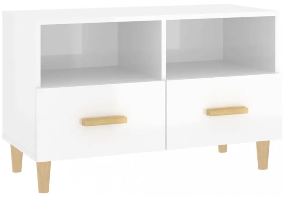 fehér magasfényű szerelt fa TV-szekrény 80x36x50 cm