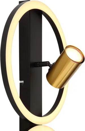 Globo 57033-2 Fali lámpa fém fekete matt, fém sárgaréz matt, műanyag fehér, HxSzxM: 600x300x155mm, LED 24W 230V, 2850lm forrás, 1400lm kimenet, 3000K, 2x GU10 LED 5W 230V izzók nélkül