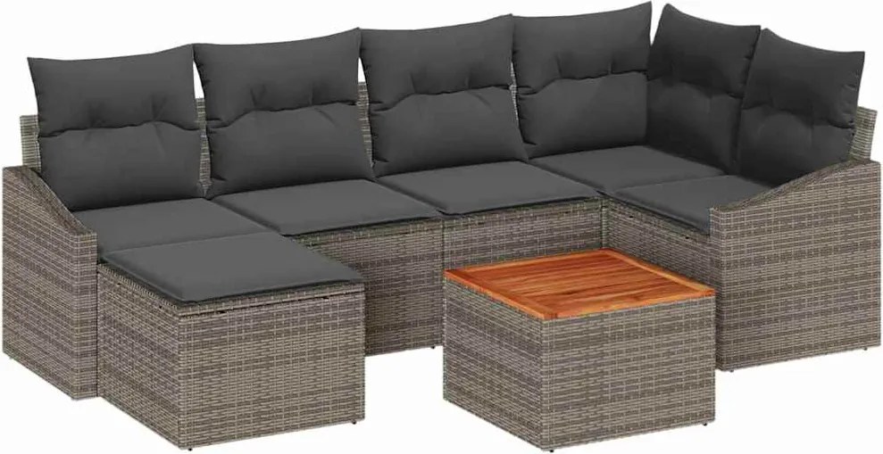 vidaXL Kerti Kanapé Szett tárolóval 7 pcs Szürke polirattan