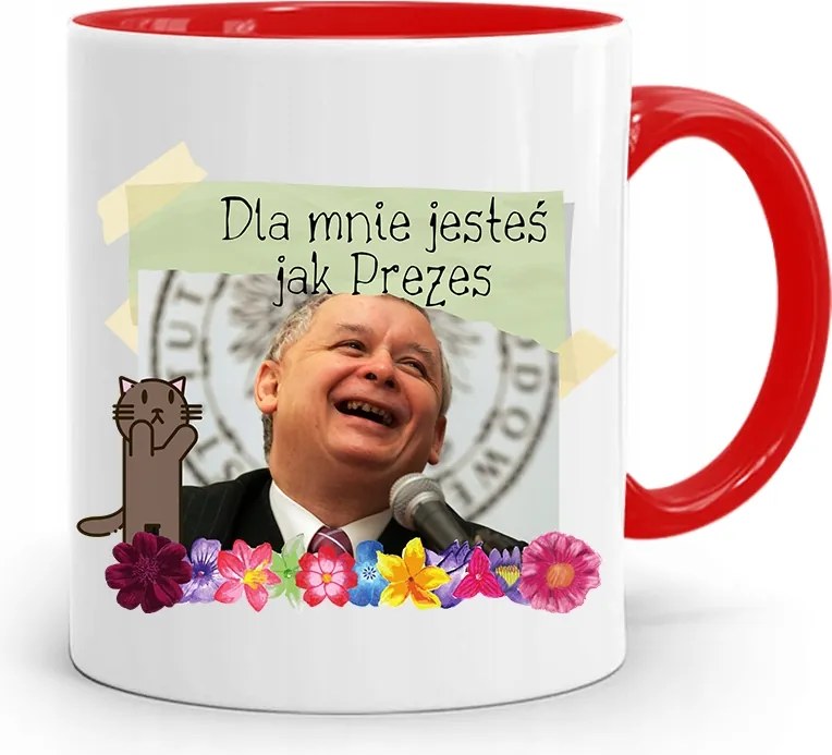 Piros Vicces Bögre Jaroslaw Kaczynski fényképes nyomattal