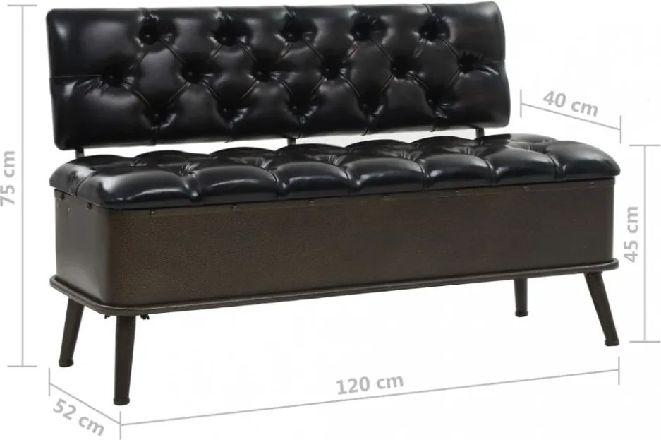 Műbőr tárolópad háttámlával 120 x 52 x 75 cm