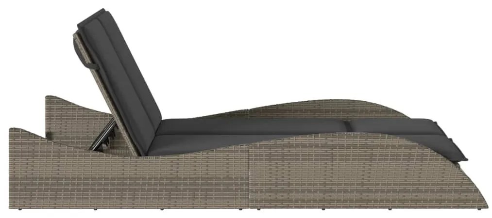 Szürke polyrattan napozóágy párnákkal 114x205x73 cm