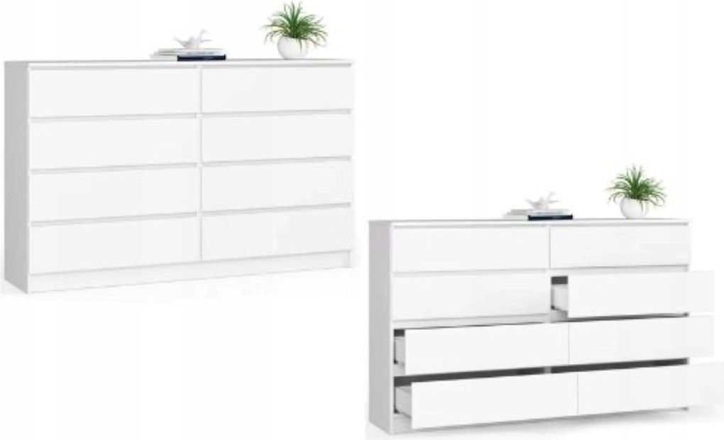 Komód szekrény K160 8 fiókos fehér Akd