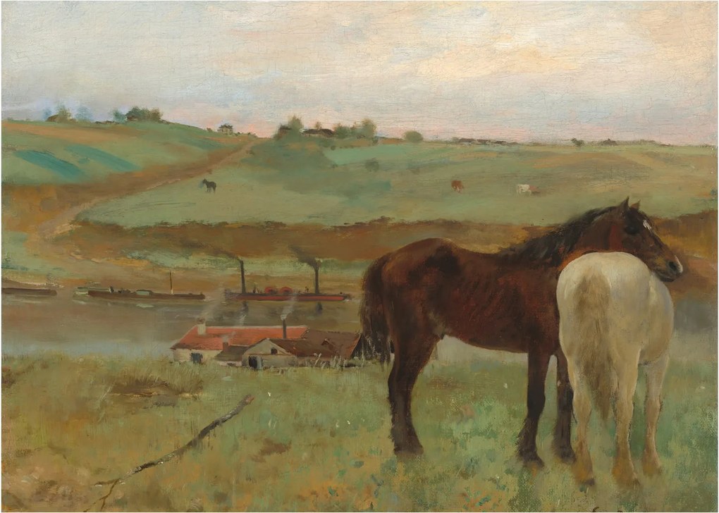 Üveg kép - Edgar Degas, Horses in a Meadow, reprodukciók (70x50 cm)
