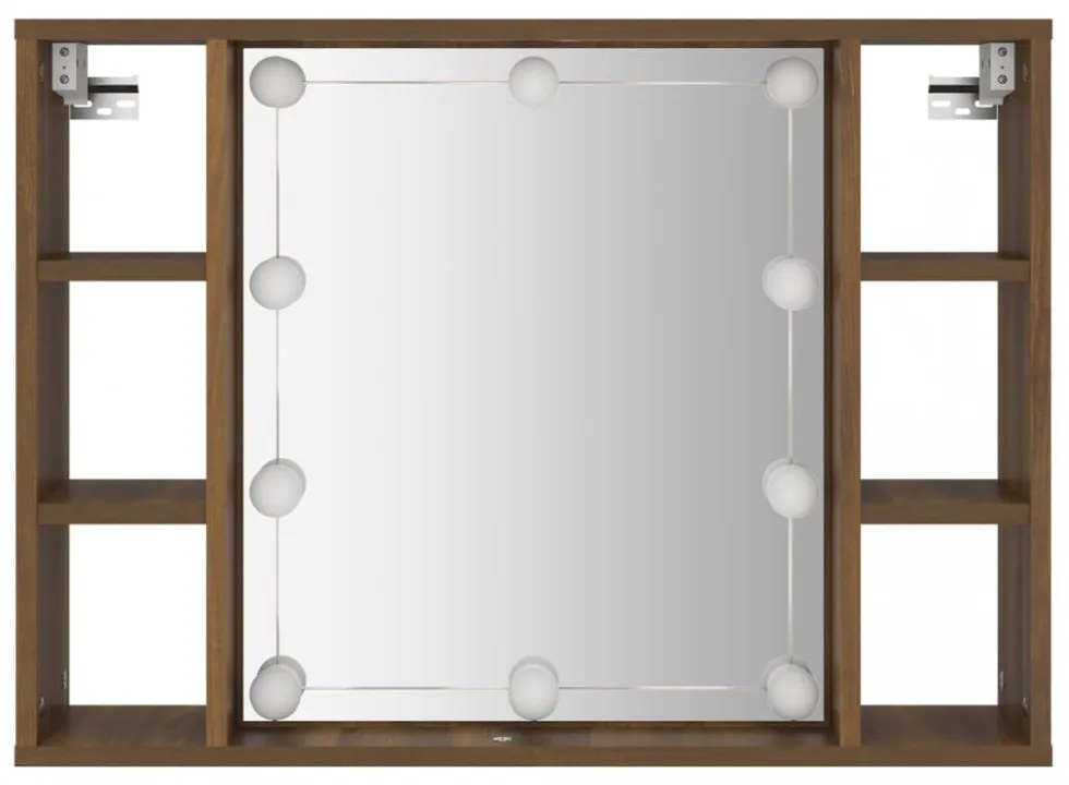 barna tölgyszínű tükrös szekrény LED-ekkel 76 x 15 x 55 cm