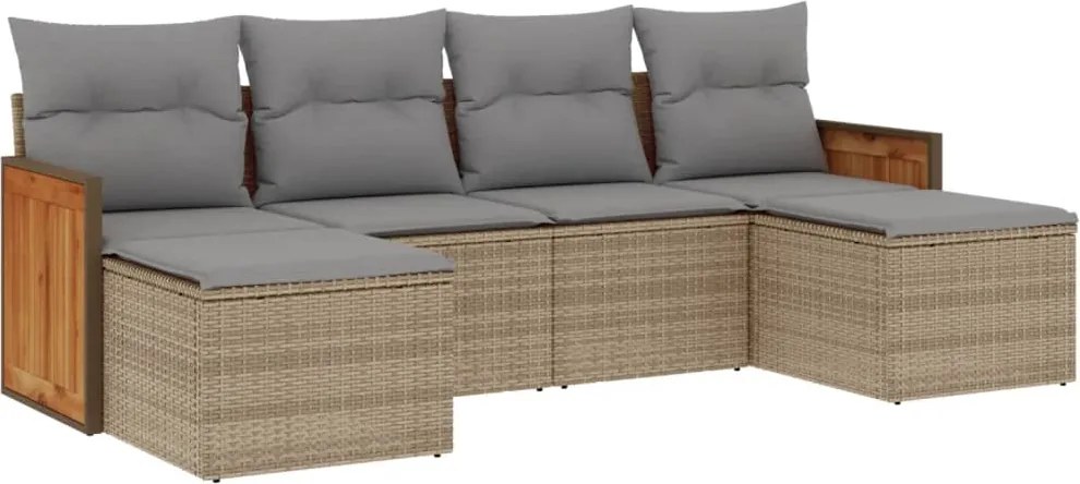 vidaXL 6 részes bézs polyrattan kerti ülőgarnitúra párnával