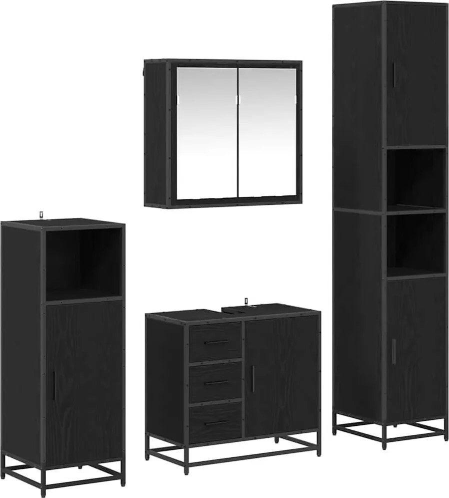 vidaXL Fürdőszoba bútor szett fiókkal 4 pcs Fekete tölgy Faanyag