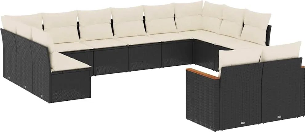 vidaXL 12 részes fekete polyrattan kerti ülőgarnitúra párnákkal