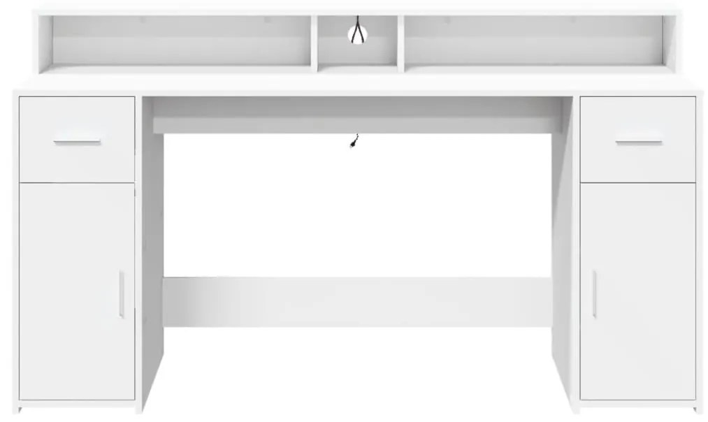 fehér szerelt fa íróasztal LED-világítással 160 x 55 x 91 cm