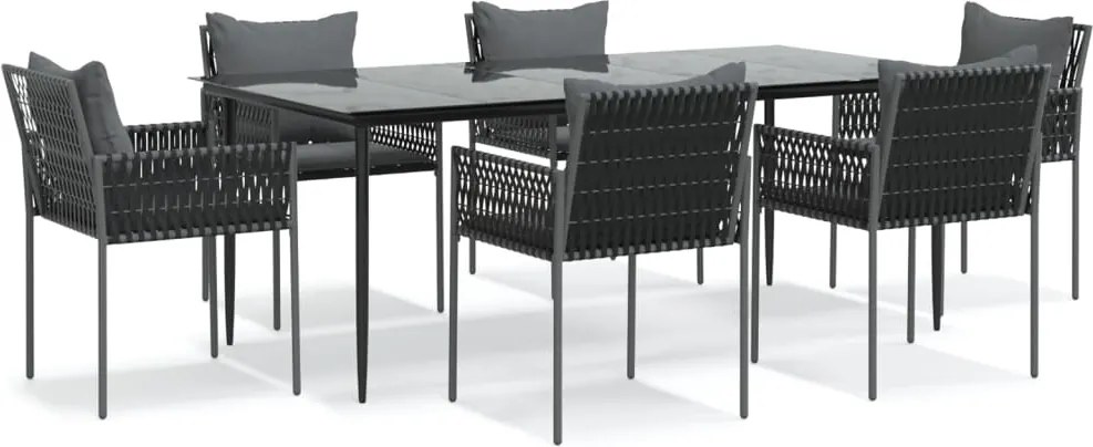 vidaXL 7 részes polyrattan és acél kerti étkezőgarnitúra párnával