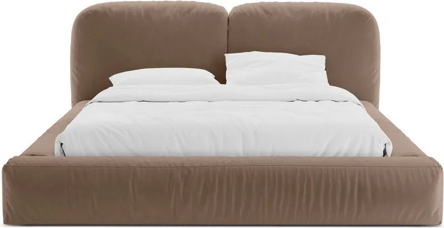 Világosbarna kárpitozott ágyneműtartós franciaágy ágyráccsal 200x200 cm Martina – Micadoni