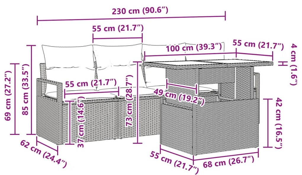 5 Részes Kert Sofa Szett Párnákkal Barna Poli Rattan, 2-Fős Kert Sofa Párnákkal Barna Poli Rattan