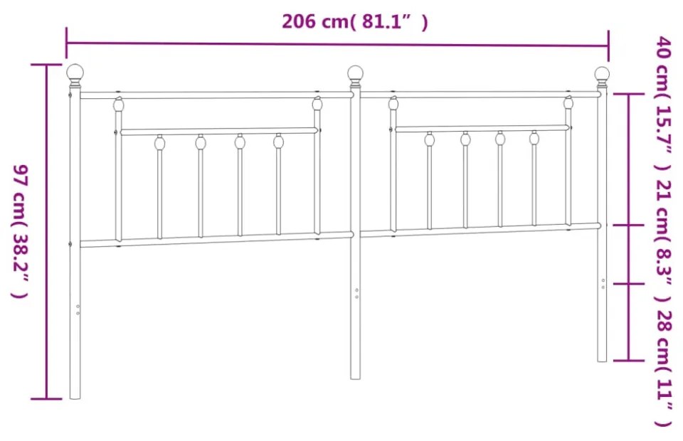fekete fém fejtámla 200 cm