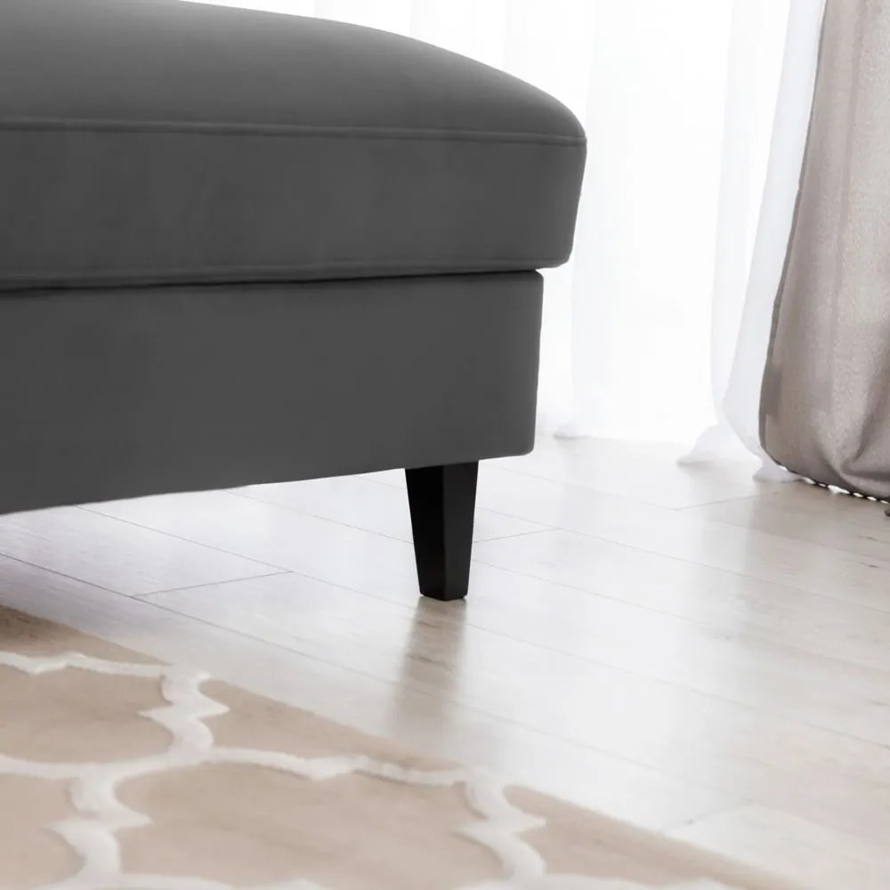 Sötétszürke bársony kinyitható-tárolóhelyes sarokkanapé (jobb oldali-heverő résszel) Foble – ELTAP