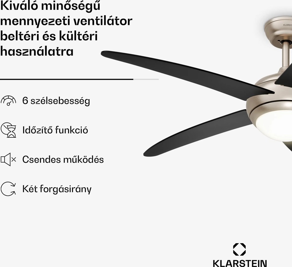 Klarstein Bolero mennyezeti ventilátor világítással | 132 cm | 35 W | Csendes működés | Fa