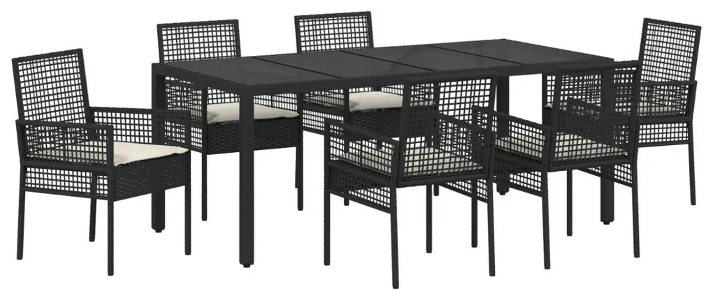 7 részes kertibútor készlet párnákkal, fekete poli-rattan