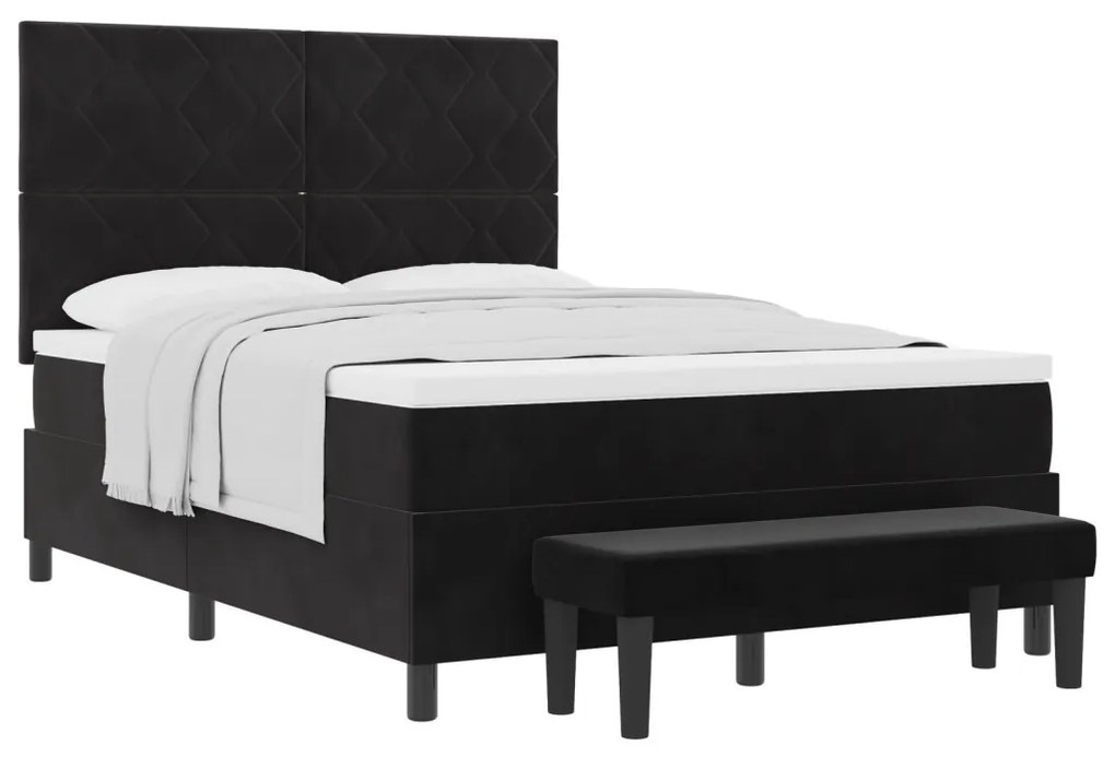 Box Spring Ágy Matraccal és Pad Fekete 140x190 cm Bársony