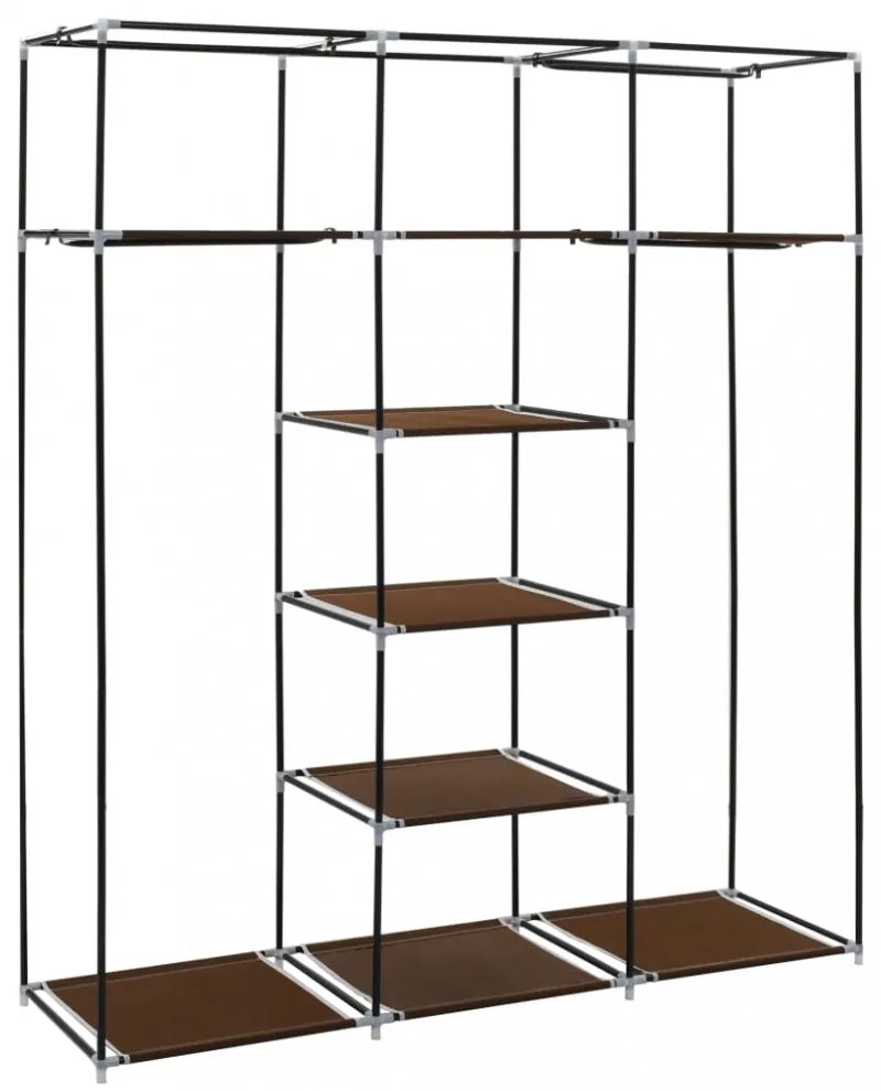 barna szövet ruhaszekrény rekeszekkel és rudakkal 150x45x175cm