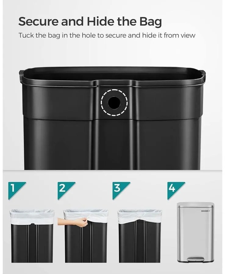 Konyhai pedálos szemetes, 50 literes szemetes kuka, ezüst