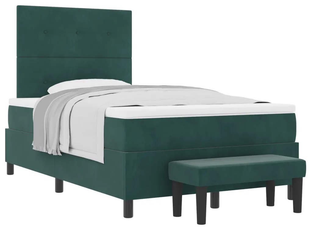 Boxspring Ágy matraccal és paddal Sötét Zöld 120x200 cm Bársony
