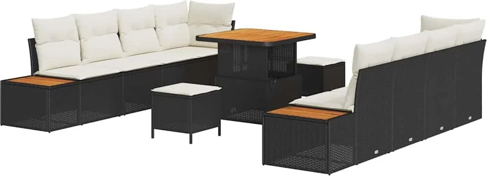 vidaXL Kerti Kanapé Szett 11 pcs Fekete polirattan
