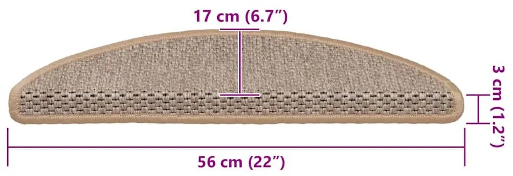 15 db szizál hatású világos bézsszínű lépcsőszőnyeg 56x17x3 cm
