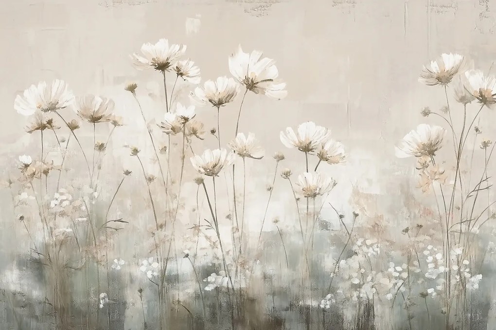 Fotótapéta Flizelina Grafika Természet Bézs Rét Fehér Virágok 368x254 ragasztó