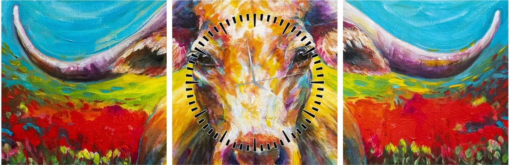 Kép - Festett tehén (órával) (90x30 cm)
