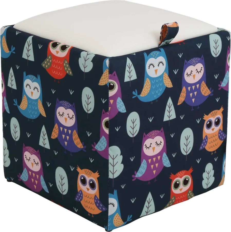 Box puff - bagoly mintás szövet / fehér műbőr R