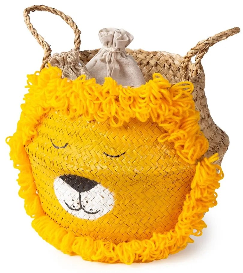 Sárga-natúr színű tengerifű játéktároló kosár ø 30x28 cm Lion – Compactor