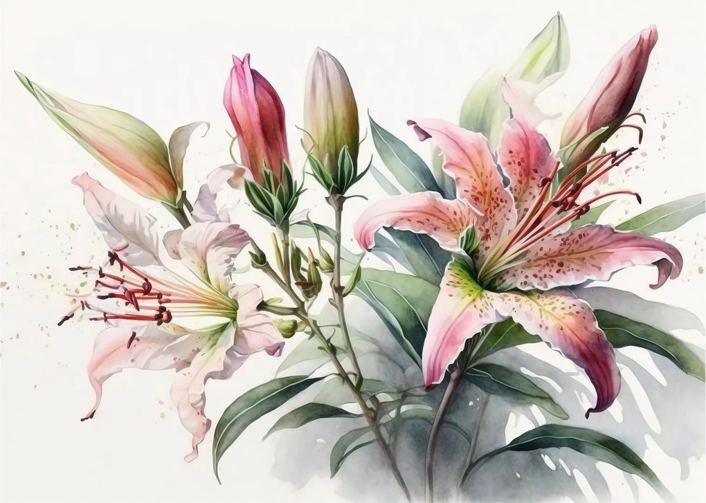 Üveg kép - Liliomok, illusztrációk (70x50 cm)
