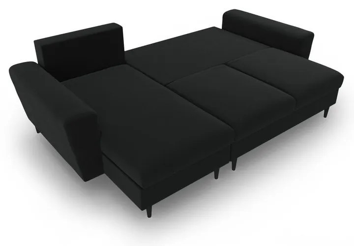 Fekete bársony kinyitható tárolóhelyes sarokkanapé Kyoto – Cosmopolitan Design