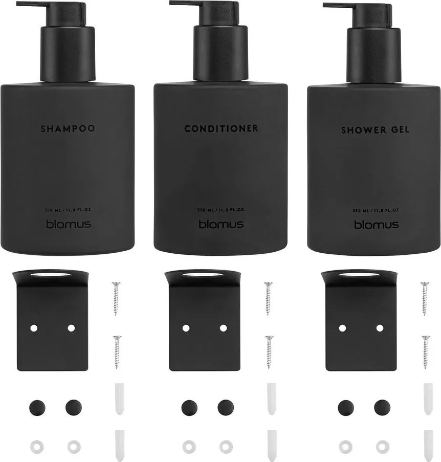 Fekete fali üveg szappanadagoló készlet 3 db-os 350 ml Kirei – Blomus