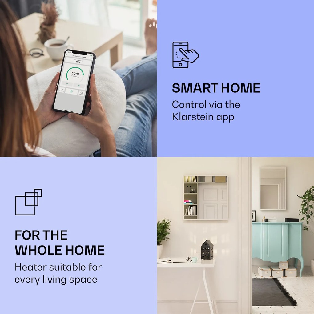 Klarstein La Palma 1000 smart, infravörös hősugárzó 2 az 1-ben, 120 x 60 cm, 1000 W, tükör elülső rész
