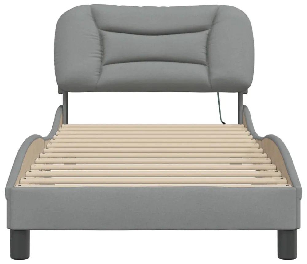 világosszürke szövet ágykeret LED-ekkel matrac nélkül Hvar 90x200 cm