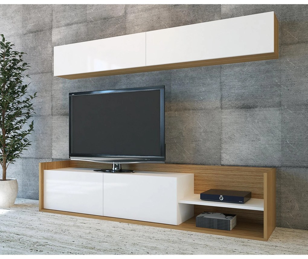 TV szekrény Kale - Teak, White