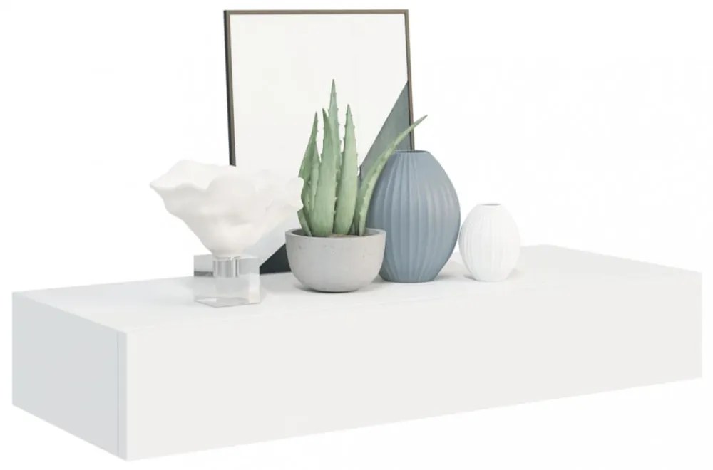 2 db fehér MDF falra szerelhető fiókos polc 60 x 23,5 x 10 cm