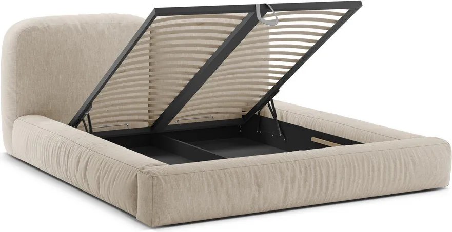 Bézs kárpitozott ágyneműtartós franciaágy ágyráccsal 160x200 cm Martina – Micadoni