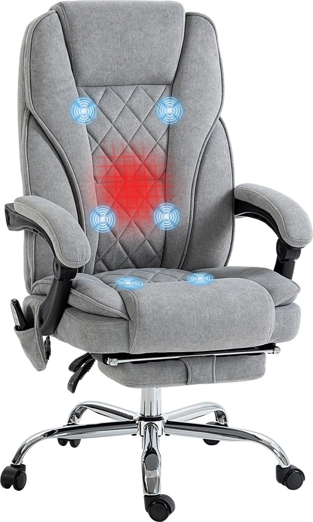 Vinsetto Irodai Szék Vibráló Masszázzsal, Ergonomikus Íróasztali Szék Dőlésszög Funkcióval, Fűtéssel, Állítható Forgószék Lábpihenővel, Távirányítóval