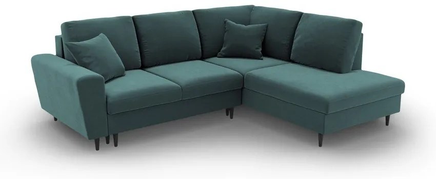 Petróleum színű bársony kinyitható tárolóhelyes sarokkanapé (jobb oldali-L alakú) Kyoto – Cosmopolitan Design