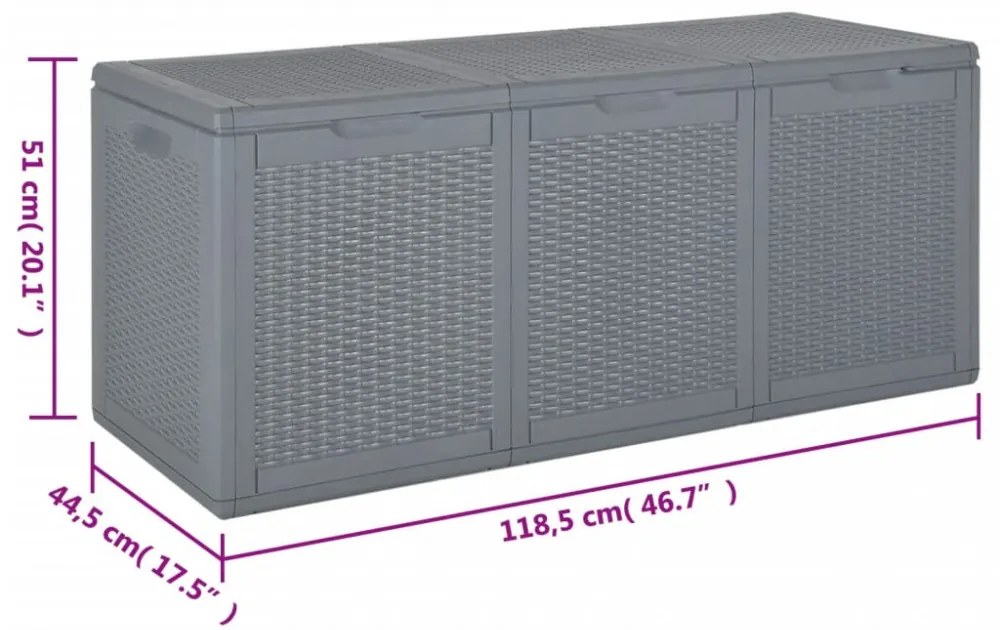 szürke PP rattan kerti tárolóláda 270 L