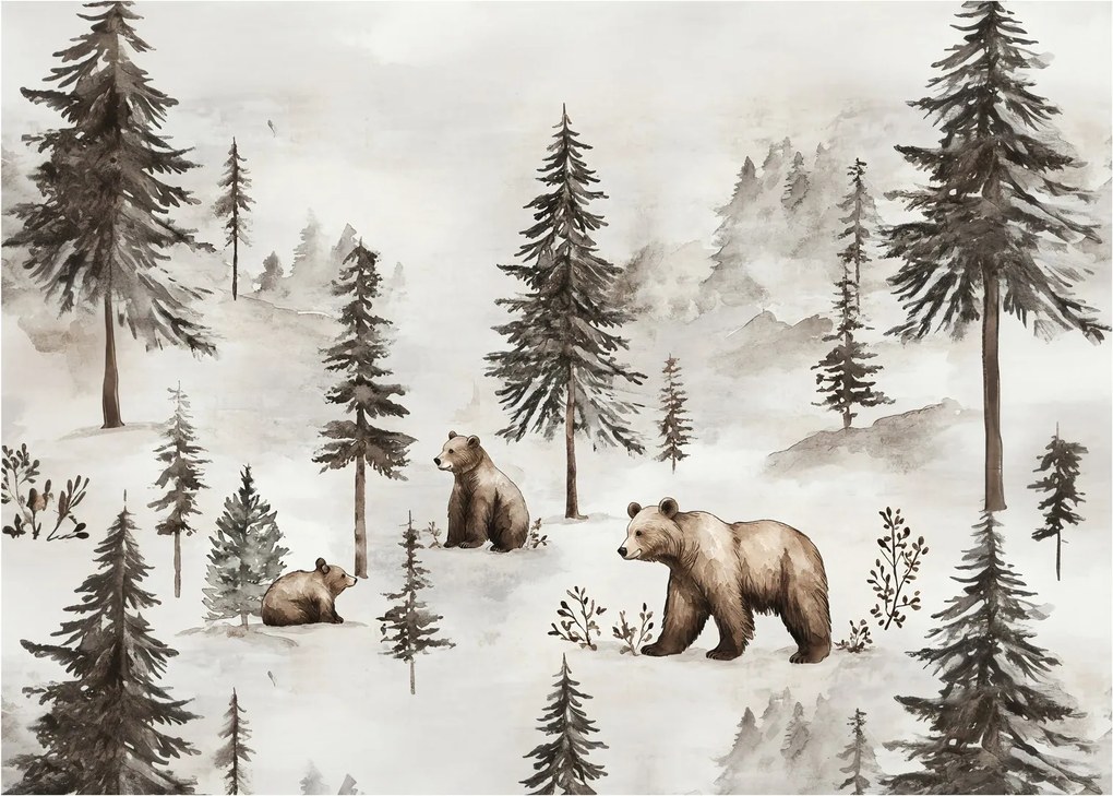 Üveg kép - Erdő medvékkel (70x50 cm)