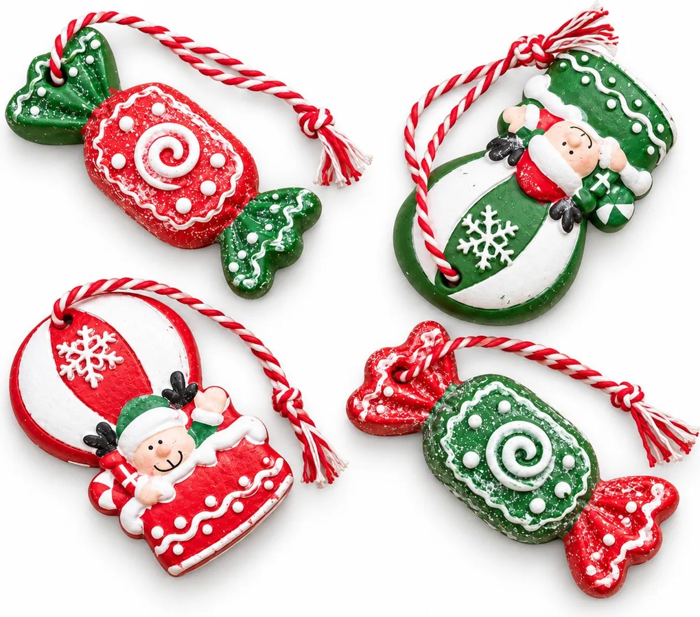 Szett 4 db karácsonyi dísz CANDY ELF 6 cm