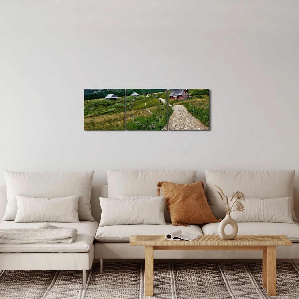 Kép - Hegyi táj házakkal (órával) (90x30 cm)
