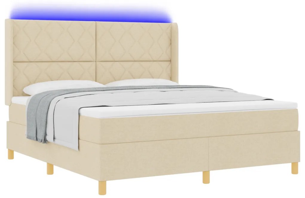 Boxspring Ágy Mattal és LED Fényekkel Krém 180x200 cm Textil