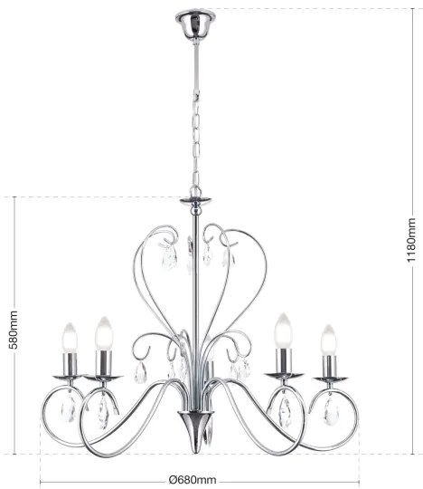 Orion LU 1658/5 - Kristály csillár láncon ALESSIA 5xE14/40W/230V fényezett króm