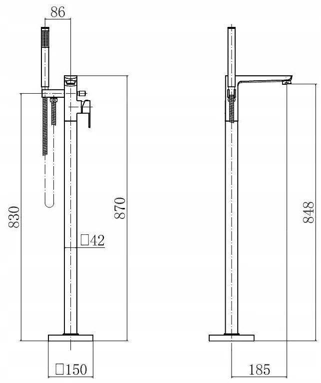 Invena Paros, szabadon álló kádcsaptelep, fekete matt, INV-BW-09-W04-A