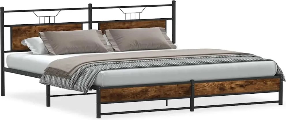 vidaXL füstös tölgy színű fém ágykeret matrac nélkül 200 x 200 cm